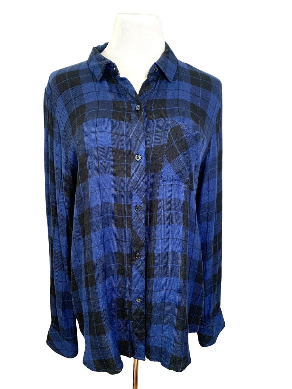Rails Hunter Plaid Long Sleeve Button Down Top Twilight Black Blue Large